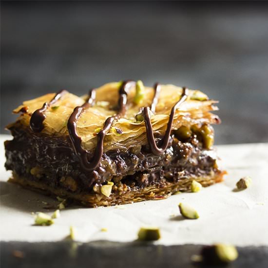 Pistachio Chocolate Baklava - Recipe photo by justalittlebitofbacon
