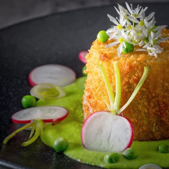 Fried Goats Cheese with Pea Puree - Recipe photo by Brian Jones