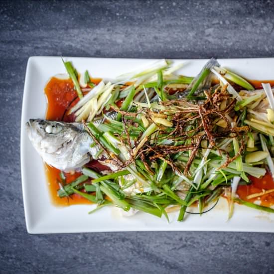 Steamed Striped Bass - Recipe photo by xiaoeats