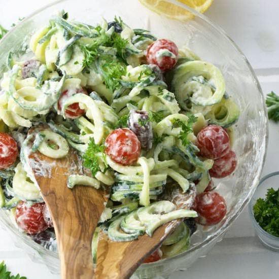 Goat Cheese Greek Zoodle Salad - Recipe photo by Homemade and Yummy