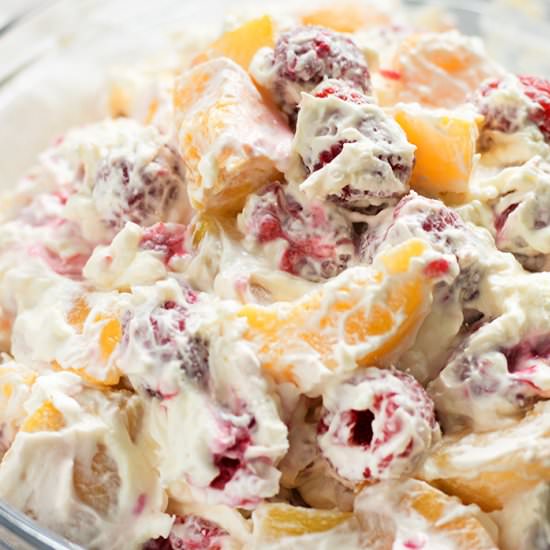 Raspberry Peach Cheesecake Salad - Recipe photo by TheSaltyMarshmallow