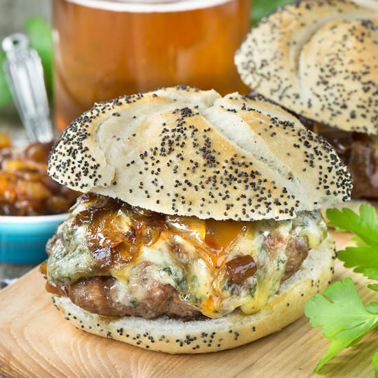 Beer Burgers with Beer Onion Jam - Recipe photo by CharlottesLivelyKitchen