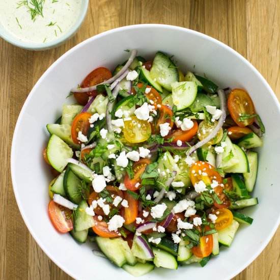 Cucumber Tomato Salad Herb Vinaigrette - Recipe photo by Bites of Flavor