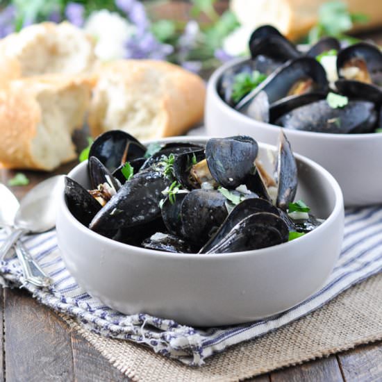 Steamed Mussels in Garlic Herb Wine - Recipe photo by The Seasoned Mom