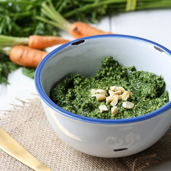 Carrot Top Pesto - Recipe photo by The Home Cooks Kitchen