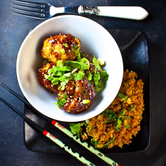 Asian Meatballs & Cauliflower Rice - Recipe photo by TonysFoods