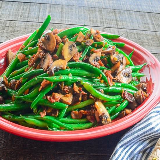 Haricot Verts w/Bacon & Portobellos - Recipe photo by senseandedibility