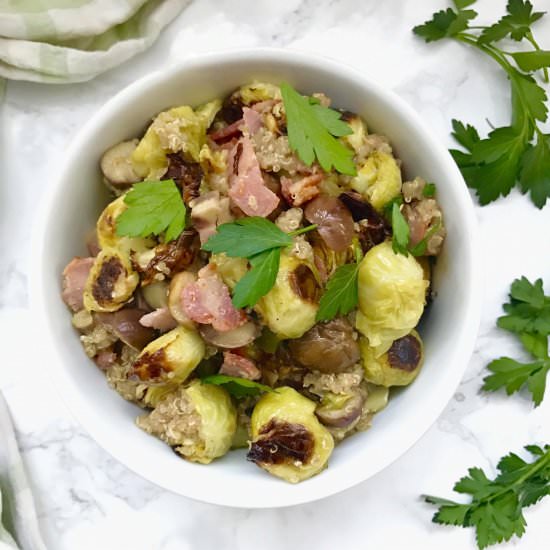 Brussels Sprouts w/ Bacon & Quinoa - Recipe photo by Justina Elumeze