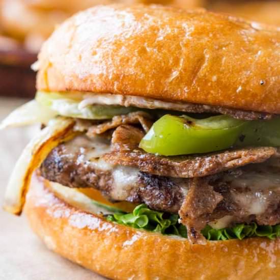 Philly Cheese Steak Burgers - Recipe photo by dinnerthendessert