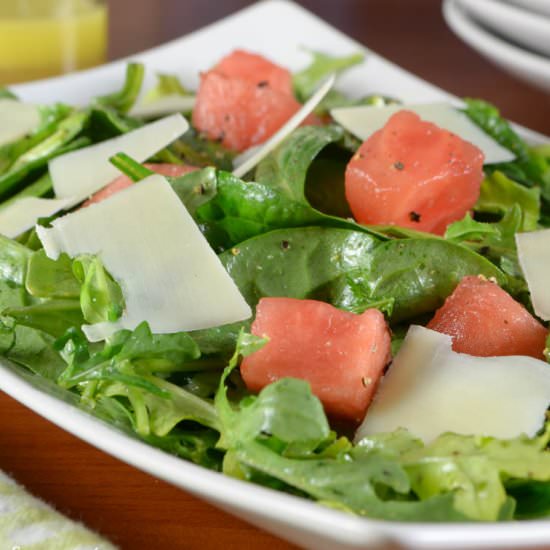 Watermelon, Arugula, and Spinach Salad - Recipe photo by For the Love of Cooking
