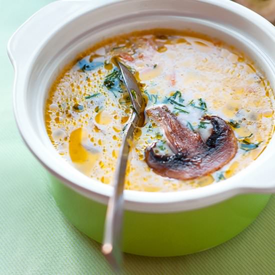 Cheesy Chicken Soup with Mushrooms! - Recipe photo by lesyasha