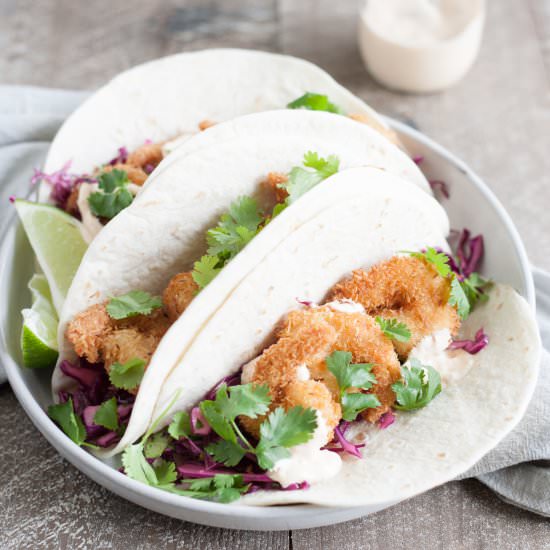 Crispy Coconut Shrimp Tacos - Recipe photo by BourbonAndHoney