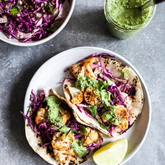 Crispy Cauliflower Chimichurri Taco - Recipe photo by thefullhelping