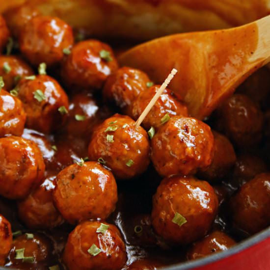 20-Minute Pepper Jelly Meatballs - Recipe photo by Kleinworth &amp; Co