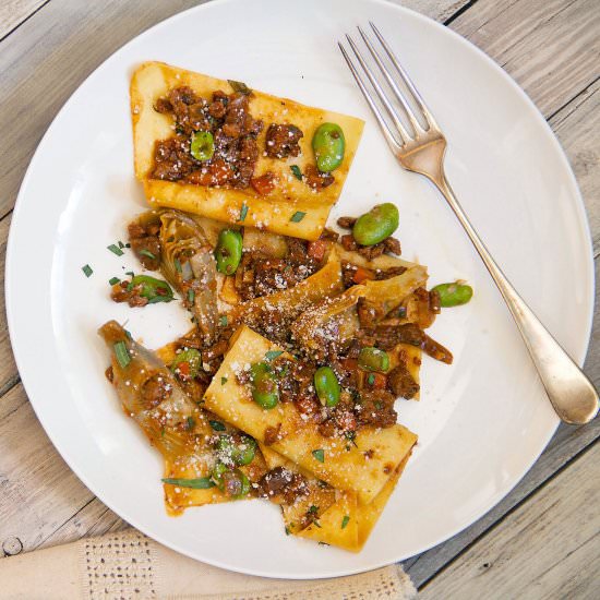 Spring Lamb with Badly Cut Pasta - Recipe photo by SippitySup