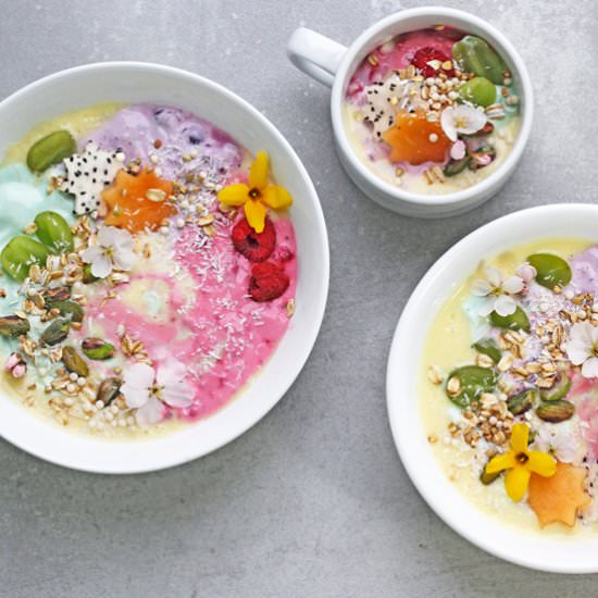 Rainbow Unicorn Protein Smoothies - Recipe photo by greensmoothiegourmet