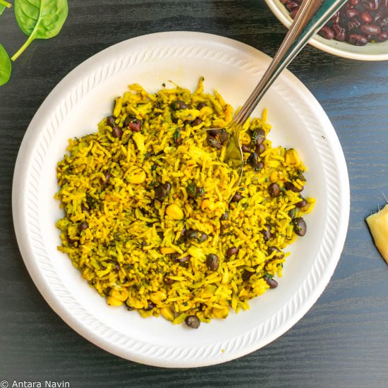 Black Beans-Corn-Spinach Lemon Rice - Recipe photo by dimpieekitchen