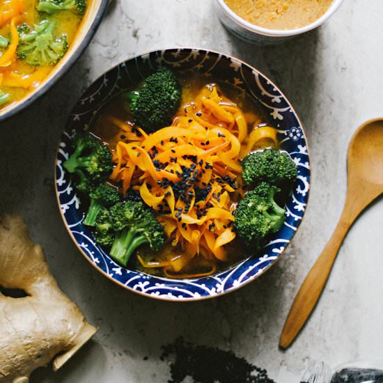Miso Ginger Broth w/ Sweet Potato - Recipe photo by spice and sprout