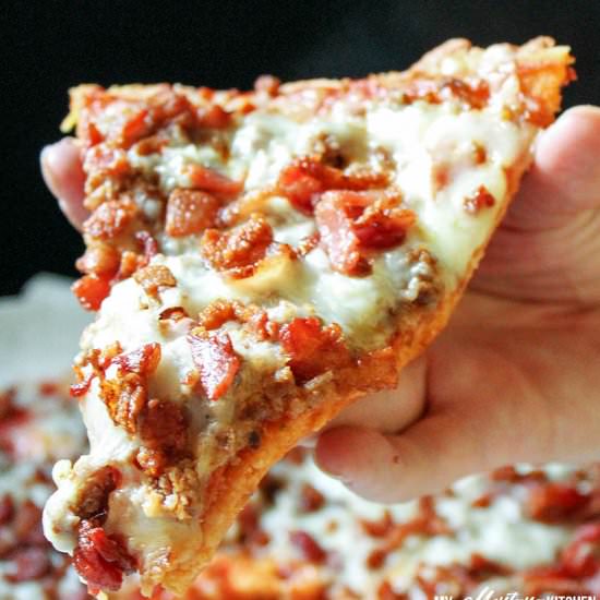Low Carb Triple Meat Pizza {THM-S} - Recipe photo by thebloggersea