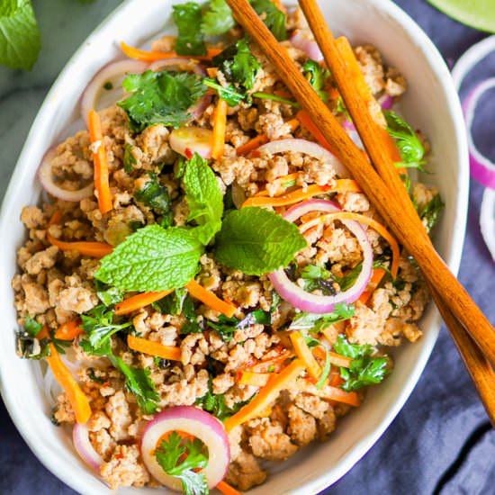 Thai Minced Pork over Rice Noodle - Recipe photo by Spice the Plate