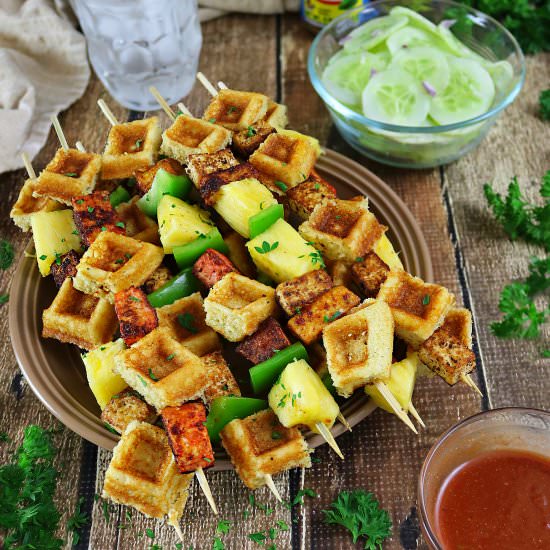 Fried Tofu And Waffle Skewers - Recipe photo by SavorySpin