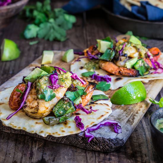 Grilled Shrimp Tacos + Salsa Verde - Recipe photo by viktoriastable