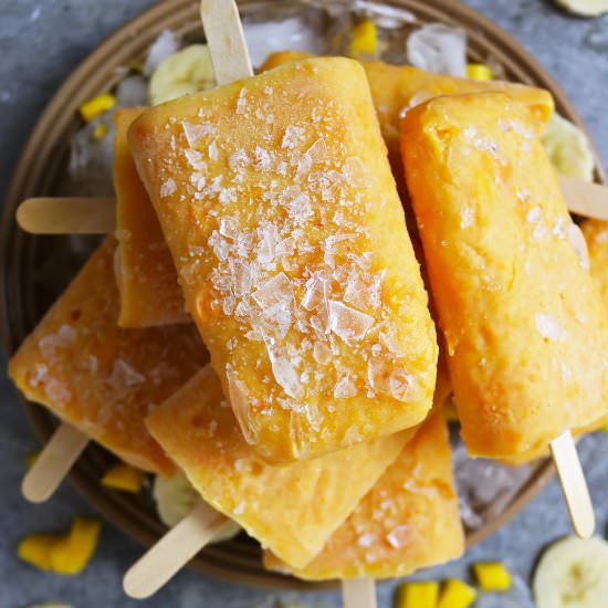 Mango And Banana Protein Popsicles - Recipe photo by SavorySpin