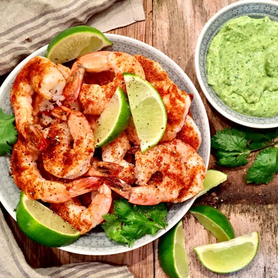 Shrimp with Avocado Dipping Sauce - Recipe photo by AHintofWine