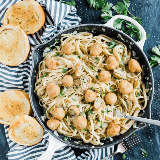 Breaded Mushroom Fettuccine Alfredo - Recipe photo by dadwithapan