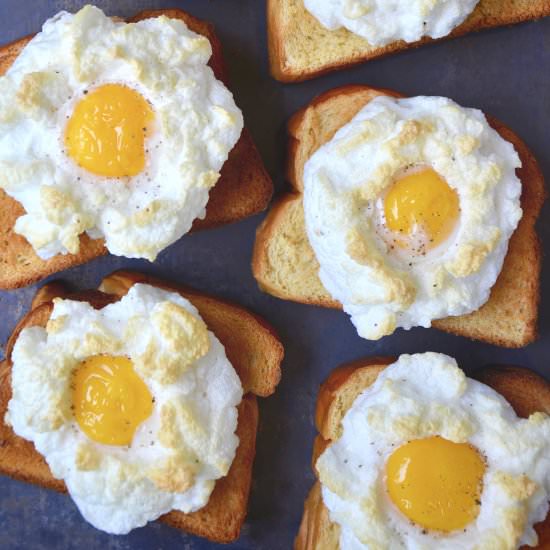 Cloud Eggs on Toast - Recipe photo by justataste