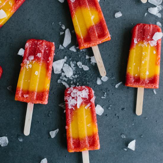 Mango Strawberry Popsicles - Recipe photo by Downshiftology
