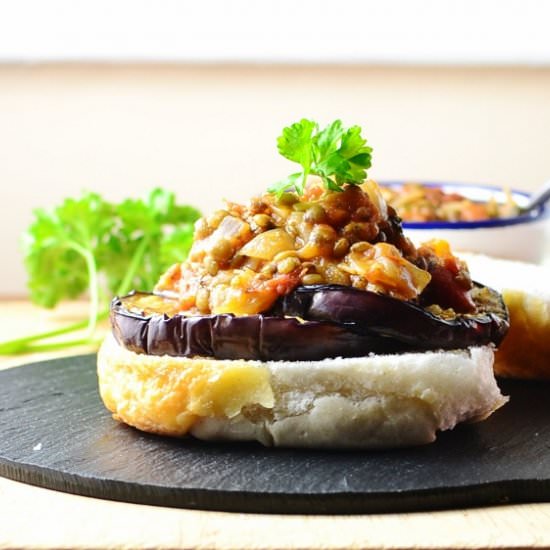 Imam Bayildi Burgers+Puy Lentils - Recipe photo by everydayhealthyrecipes