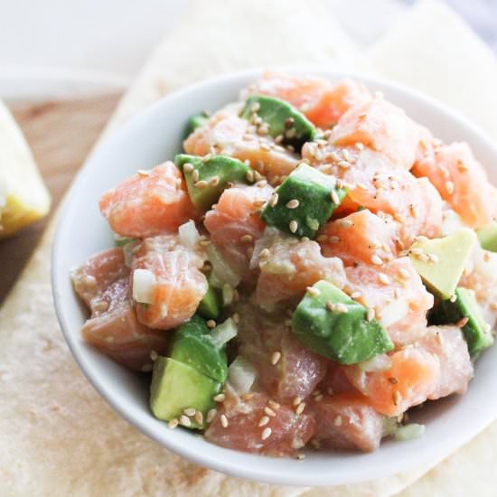 Salmon Ceviche with Avocado Rose - Recipe photo by Berrymaple