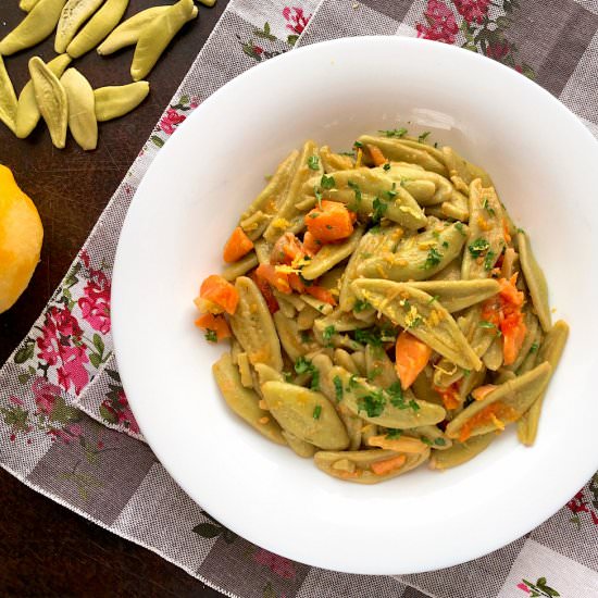 Olive Leaf Shaped Pasta with Salmon - Recipe photo by ItalianRecipeBook
