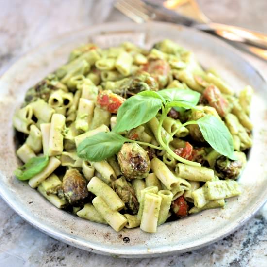 Roasted Tomato and Brussel Sprout - Recipe photo by greenschemetv