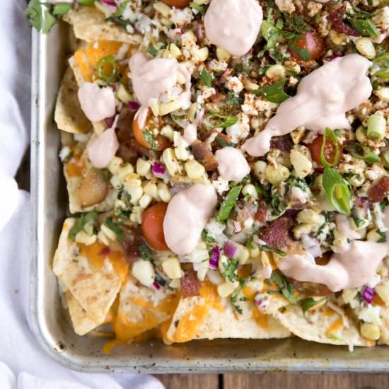 Mexican Street Corn Bacon Nachos - Recipe photo by theforkedspoon