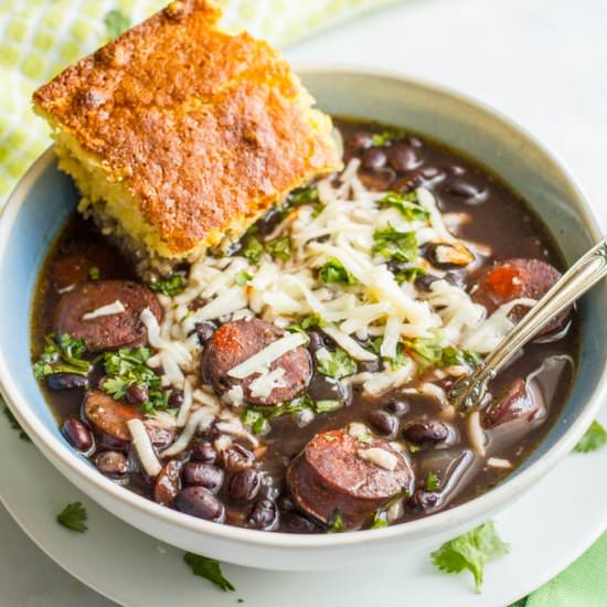 Slow cooker black bean chorizo soup - Recipe photo by Family Food on the Table