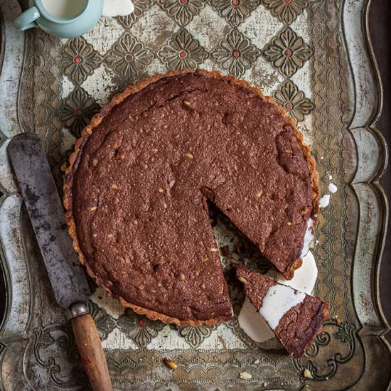 chocolate and pine nut tart - Recipe photo by drizzleanddip