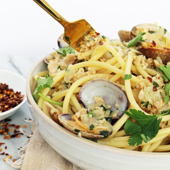 Bucatini + Clams w/ Loads of Sauce - Recipe photo by adoring-kitchen