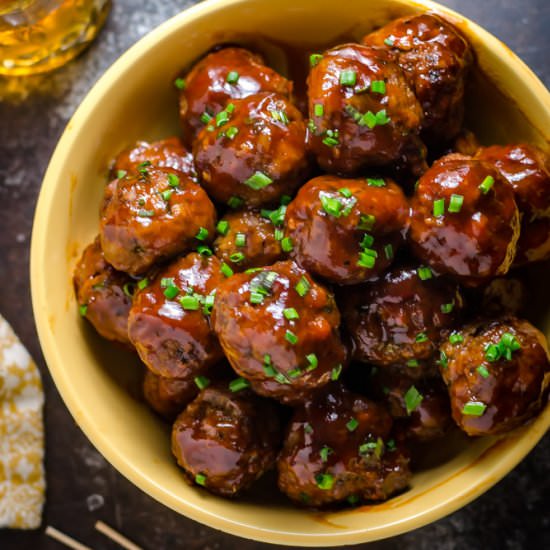 Slow Cooker Bacon Whiskey Meatballs - Recipe photo by MorganHosttheToast
