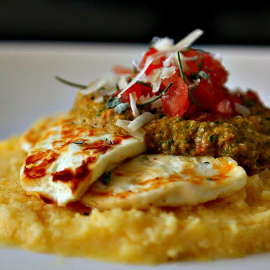 Tomato Pesto with Grilled White Cheese - Recipe photo by Nutrizonia