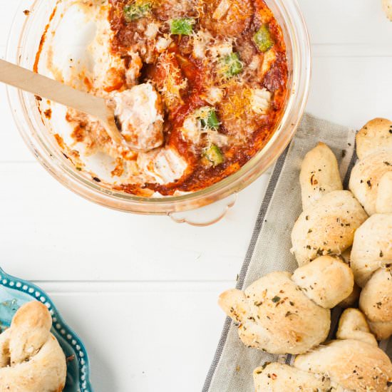 Cheesy Pizza Dip & Bread Knots - Recipe photo by thegreybell
