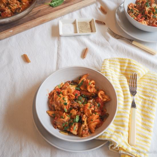 One Pan Baked Vegetable Pasta - Recipe photo by eatingwithkatie