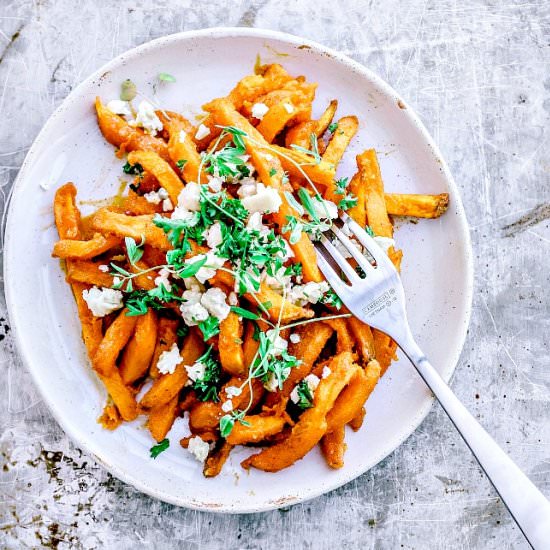 Buffalo Sweet Potato Fries - Recipe photo by killingthyme