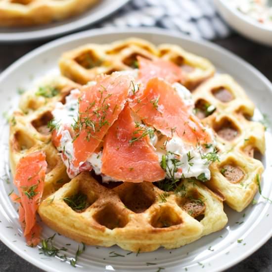 Cheddar Chive Waffles - Recipe photo by cookingforkeeps