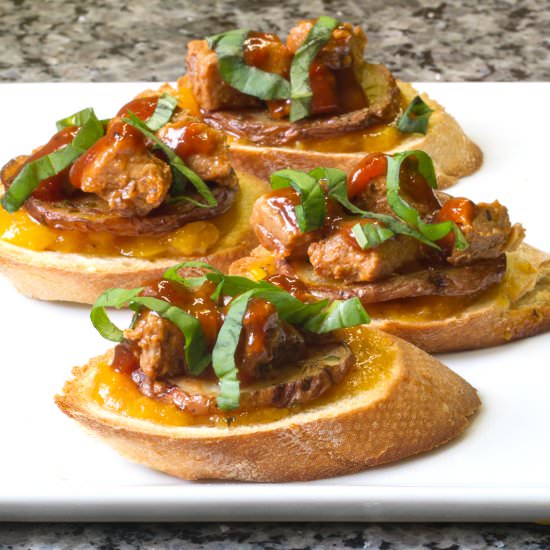 Peach BBQ Pork Bite Crostini - Recipe photo by TheKitchenWhisperer
