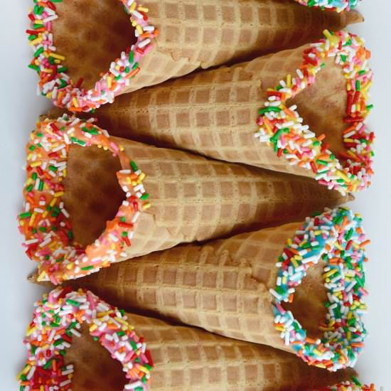 Rainbow Dipped Waffle Cones - Recipe photo by justataste