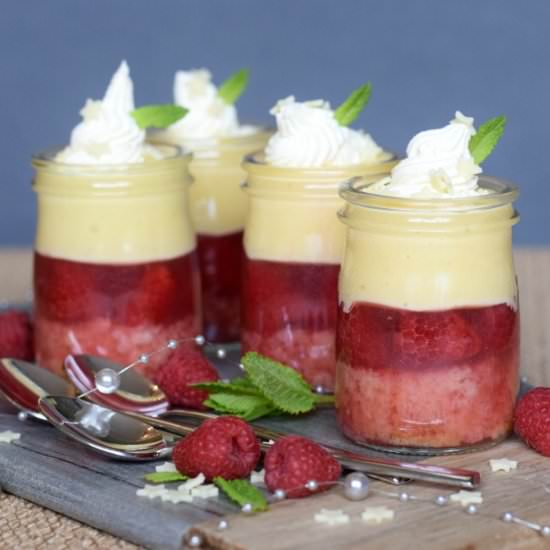 Raspberry & White Chocolate Trifles - Recipe photo by OnlyCrumbsRemain
