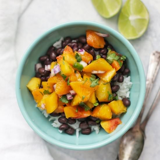 Peach Salsa Rice Bowls - Recipe photo by onelovelylife