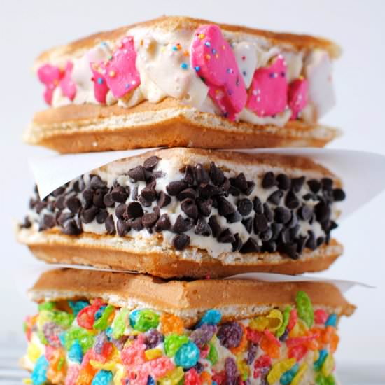 Waffle Ice Cream Sandwiches - Recipe photo by letseatcakeblog